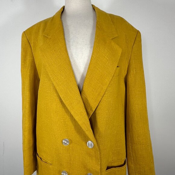 VTG International Scene Oversized Mustard Yellow Linen Blazer Women's Sz 15/16 - Picture 2 of 12